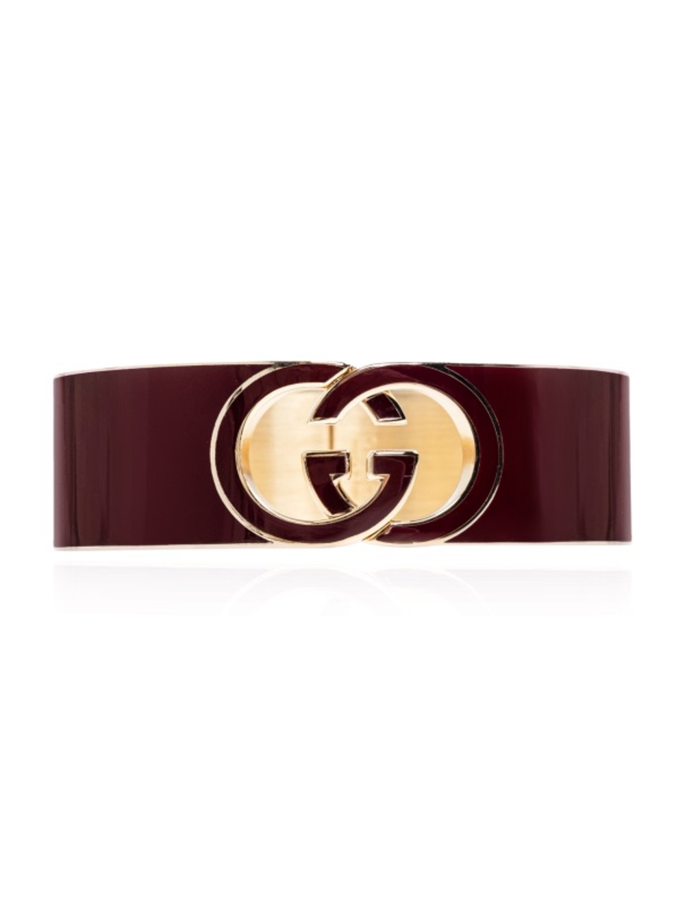 Gucci Deep Wine Patent Leather Belt with Gold Double G Buckle